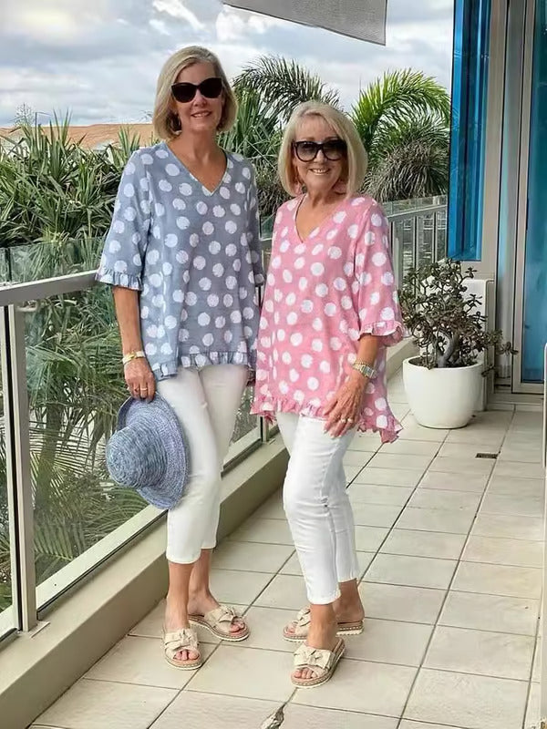 Denise | Relaxed V-Neck Polka Dot Blouse