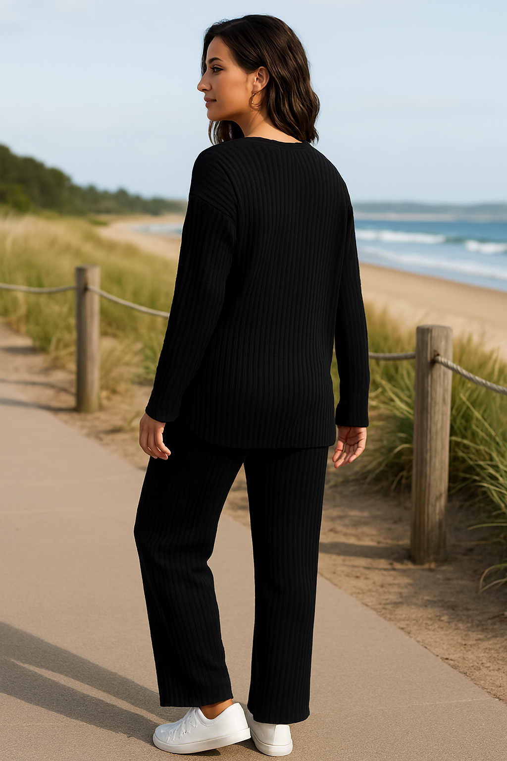 Noelle | V-Neck Ribbed Knit Lounge Set