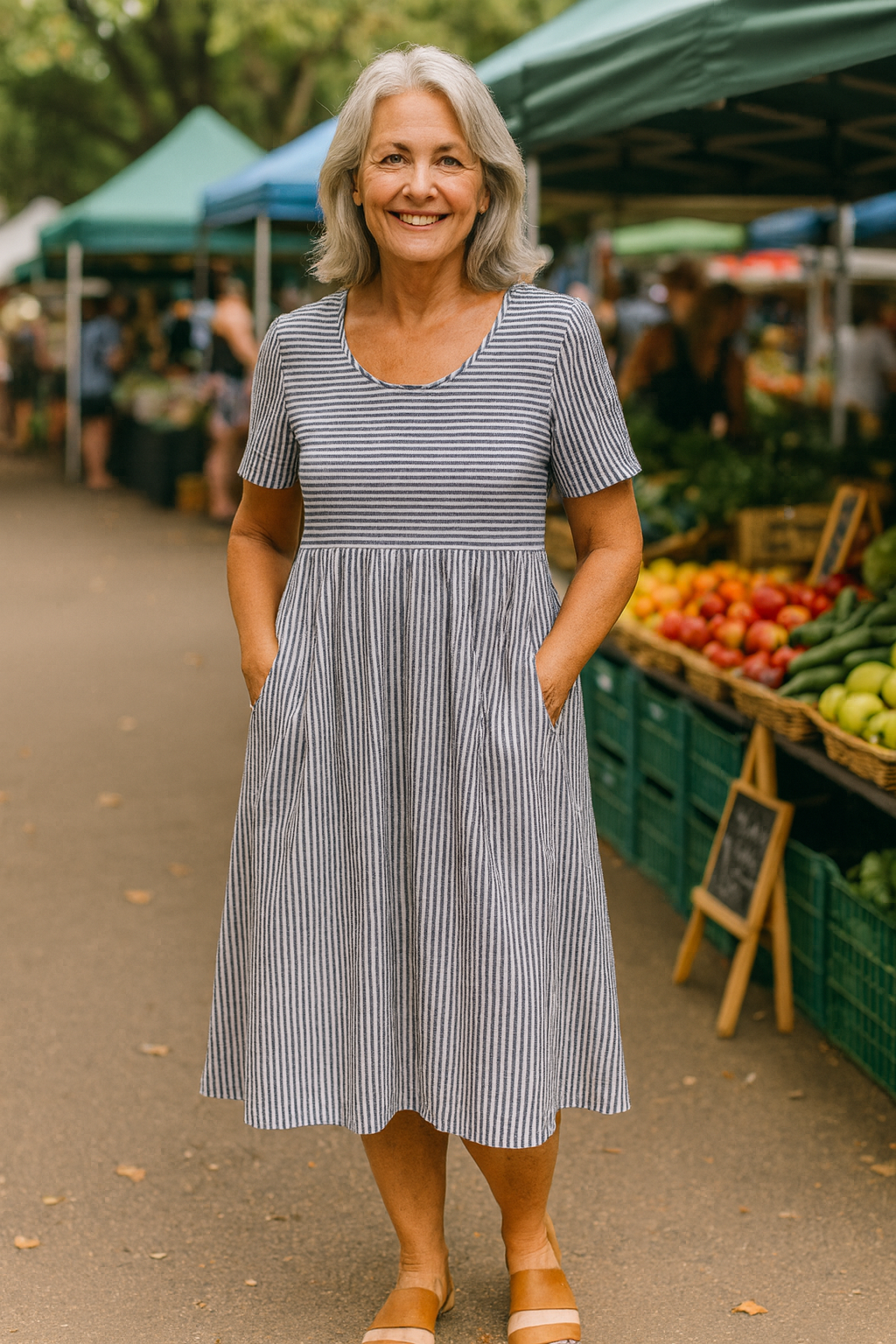 Louise | Striped Midi Dress – Effortless Comfort, Everyday Confidence